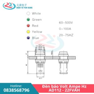 Thông số đèn báo Volt Ampe Hz AD112-22FVAH